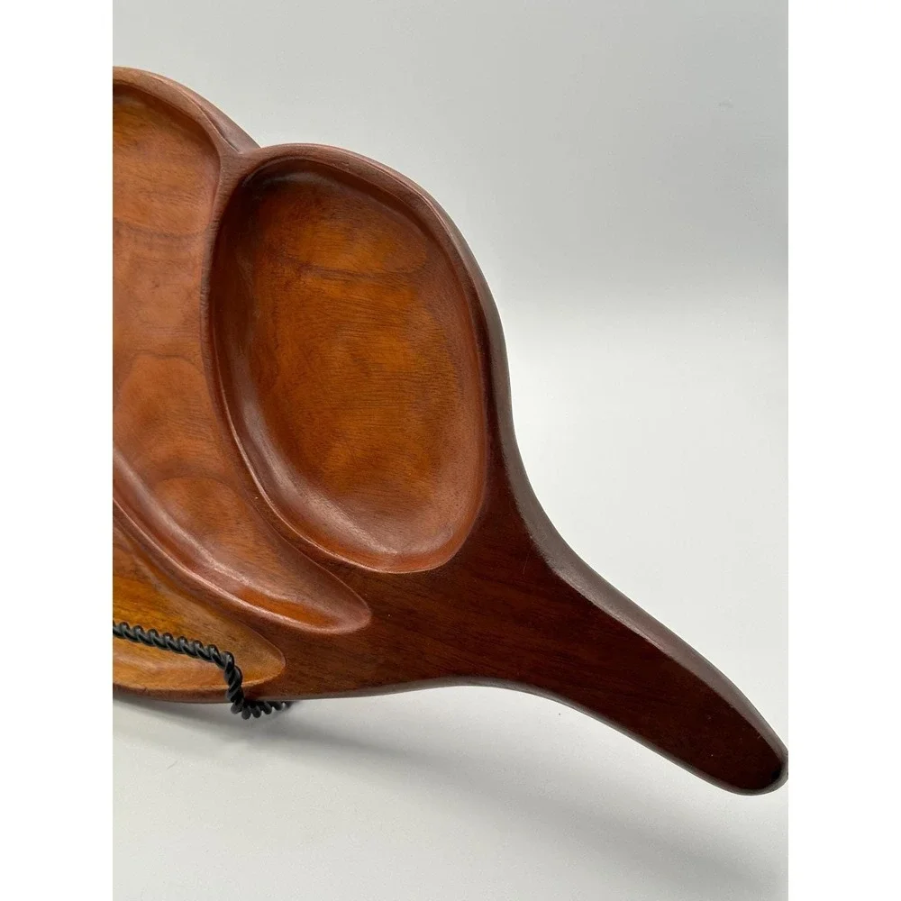 Vintage MCM Monkey Pod Wood Serving Tray 3 Compartment Snack Dish